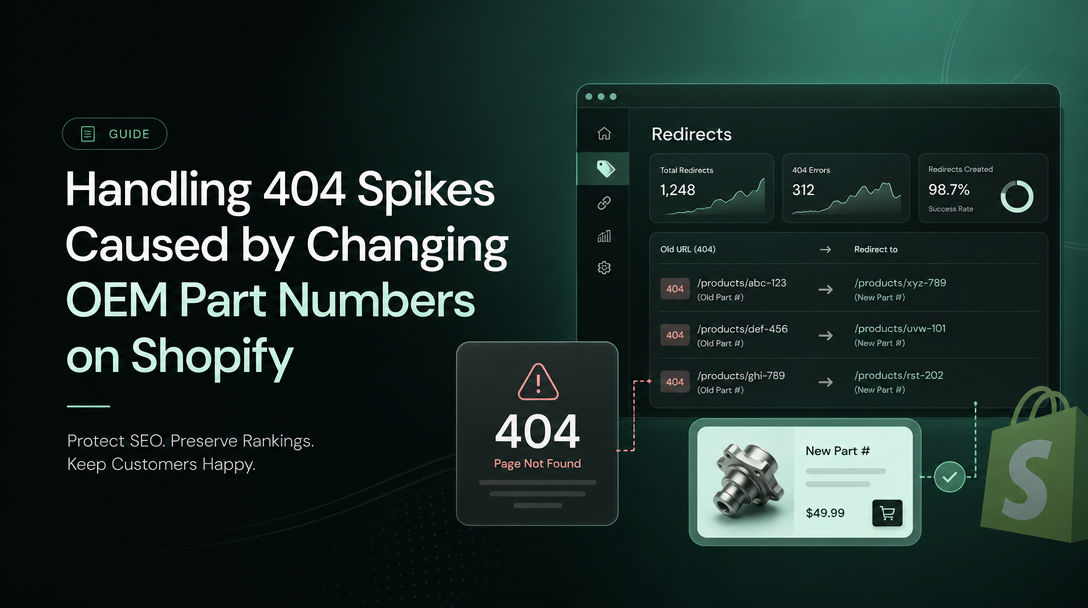 Handling 404 Spikes Caused by Changing OEM Part Numbers on Shopify image