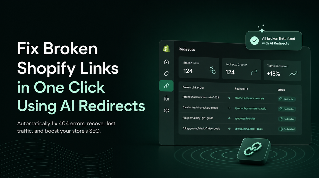 How to Fix Broken Shopify Links in One Click Using AI Redirects image