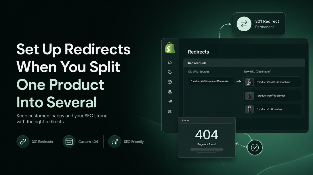 How to Set Up Redirects When You Split One Product Into Several on Shopify image