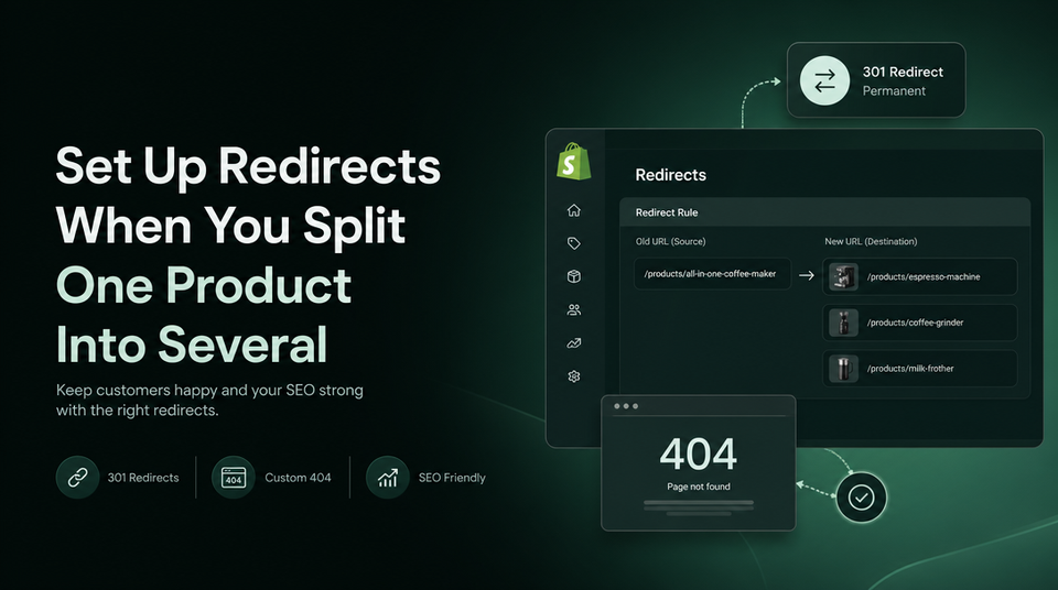 How to Set Up Redirects When You Split One Product Into Several on Shopify article illustration